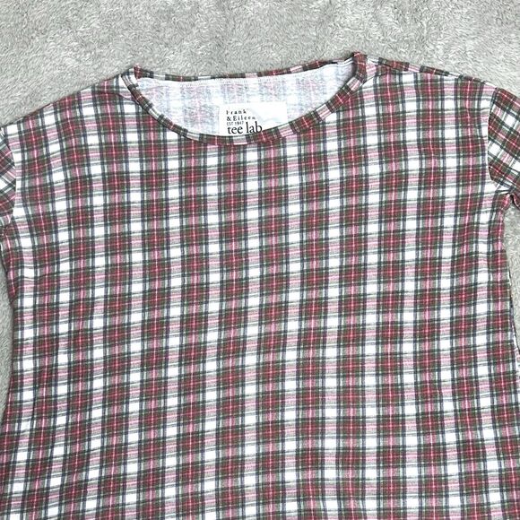 Frank & Eileen Womens‎ Tee Lab Top M Red Plaid Cotton Raw Hem Relaxed Fit USA - Picture 3 of 12